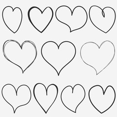 Doodle Hearts collection for for Valentine. Hand drawn Black Heart set. vector