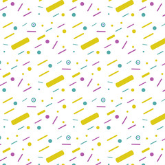 Geometric abstract background color pattern on white with yellow line, blue circle, purple point