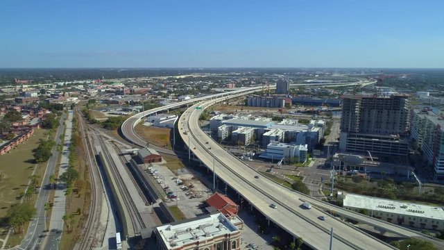 Aerial Drone Shot Downtown Tampa And Highway 4k 60p