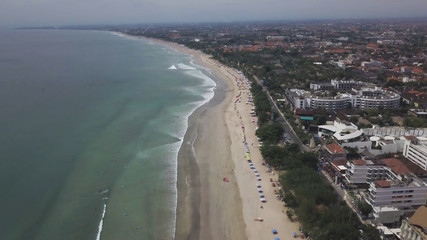 Top View of Waves in a Beach. Video. Top view of houses near the sea. Coastline of sea, top view