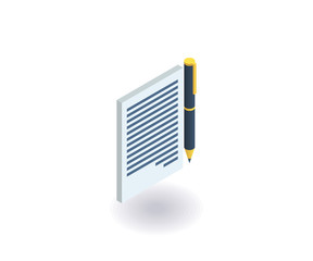 Contract icon. Vector illustration in flat isometric 3D style.