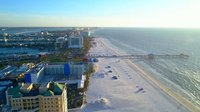 Aerial hyperlapse fast flyover Clearwater Beach Florida USA 4k 60p