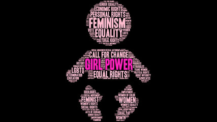 Girl Power Word Cloud on a black background. 