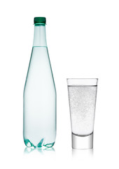 Bottle and glass with healthy sparkling  water