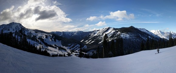 Snowy valley with blue sky