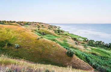 Fototapeta na wymiar The shore of Taganrog Bay in the Rostov region 