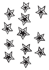 Obraz premium Solid five point stars with detached outline vector drawing illustrations, free-form, irregular, and whimsical, ideal for holidays 