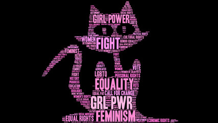 GRL PWR word cloud on a black background. The title is an alternative spelling of Girl Power. 