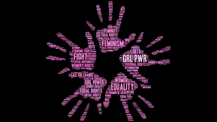 GRL PWR Word Cloud on a black background. 