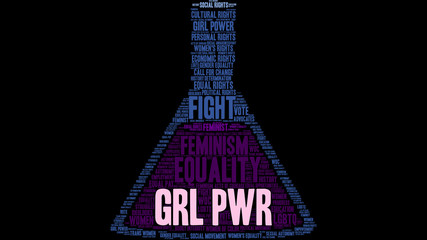 GRL PWR Word Cloud on a black background. 