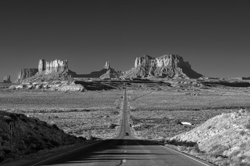 Highway 163 toward Monument Valley in Black and White, Utah