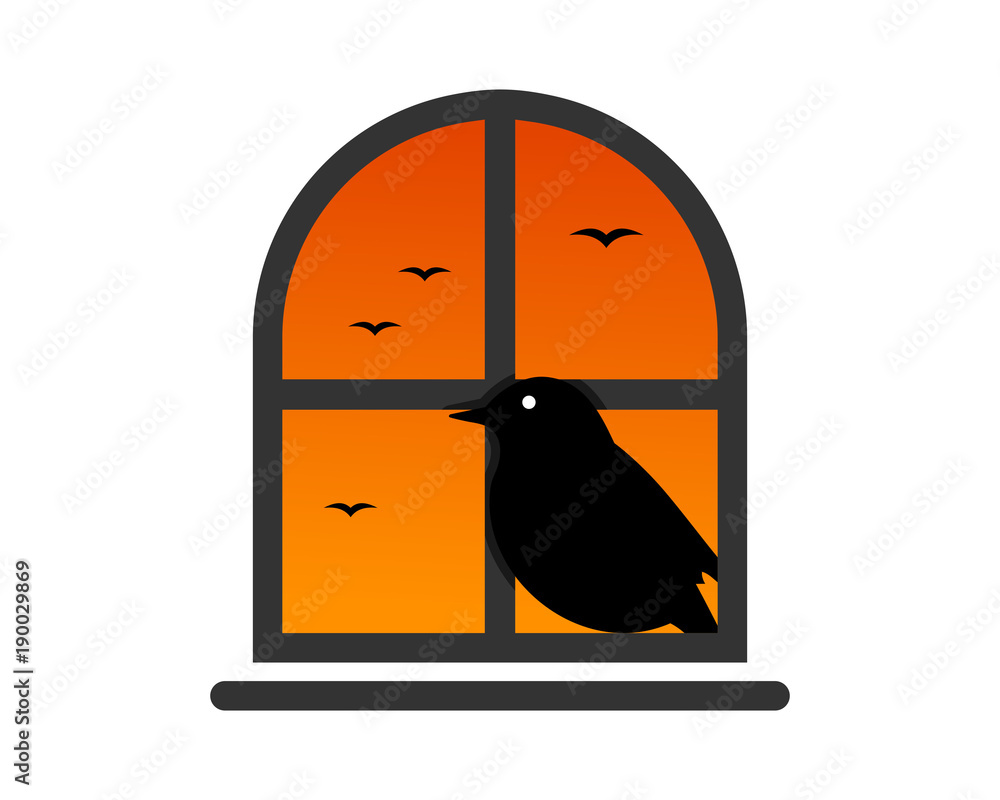 Canvas Prints crows perched on the window dusk image vector icon logo silhouette