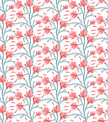 Floral seamless pattern. Hand drawn creative flowers. Colorful artistic background with blossom. Abstract herb. It can be used for wallpaper, textiles, wrapping, card. Vector illustration, eps10