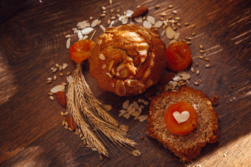 homemade fresh autumn muffins useful with pumpkin, Easter, cinnamon, pudding, berries, Different types, blueberries