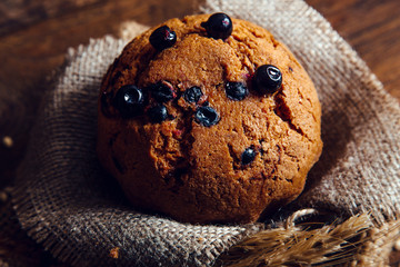 homemade fresh autumn muffins useful with pumpkin, Easter, cinnamon, pudding, berries, Different types, blueberries