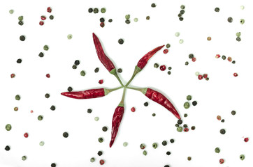 Dried red chili or chilli cayenne pepper isolated on white background cutout