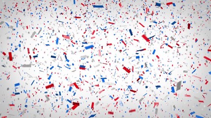 Patriotic confetti! Loopable red, white, and blue confetti falls and clears frame. Ticker tape and circular style confetti. See portfolio for similar and much more!