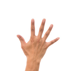 Men hand showing the multi action over white background, include clipping path