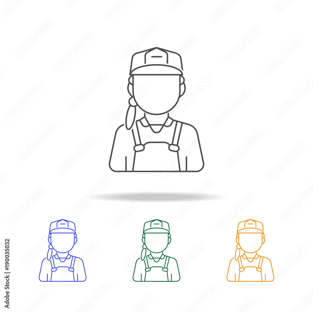 Poster construction worker woman avatar multicoloured icons. element of profession avatar of for mobile con