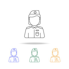 Military woman avatar multicoloured icons. Element of profession avatar of for mobile concept and web apps. Thin line  icon for website design and development, app development