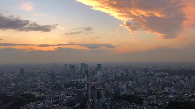 Sunset view of Tokyo from above.
