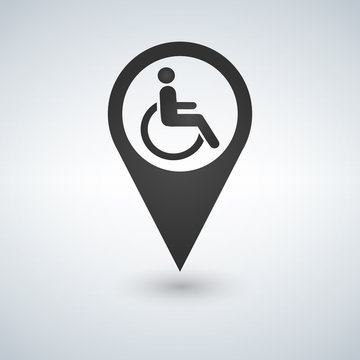 Disabled handicap sign in map pointer, vector illustration.