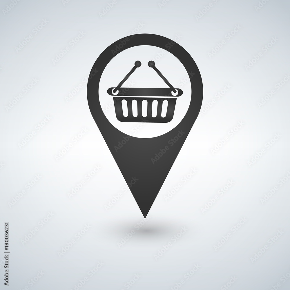 Poster map pointer with shopping basket icon. vector illustration.