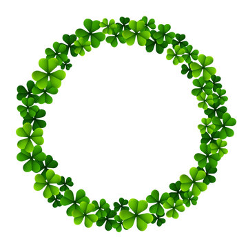 Circle frame with clover leaves for St. Patrick's day isolated on white background