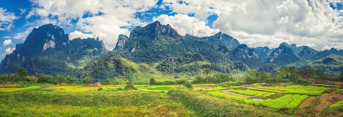 Obraz na płótnie Canvas Beautiful rural landscape.Vang Vieng, Laos. Panorama