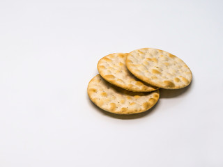 Healthy crackers on a white background.