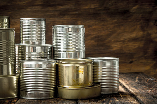 Food in tin cans.