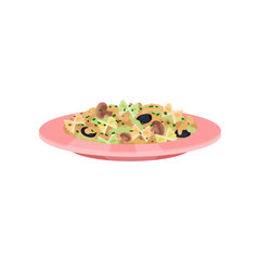 Spaghetti pasta with mushrooms and olives, Italian cuisine vector Illustration