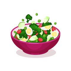 Bowl of vegetable salad with egg, healthy eating concept vector Illustration