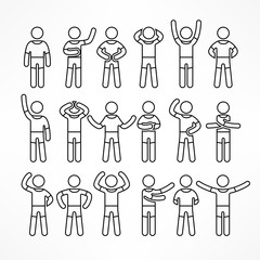 Collection of liner stick figures with different poses, human