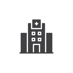Hospital icon vector, filled flat sign, solid pictogram isolated on white. Medical building symbol, logo illustration.