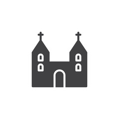 Cathedral church building icon vector, filled flat sign, solid pictogram isolated on white. Symbol, logo illustration.