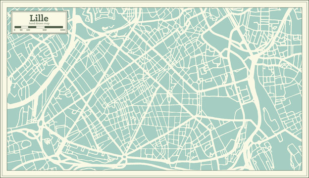 Lille France City Map in Retro Style. Outline Map.
