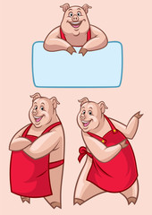 happy pig character in set