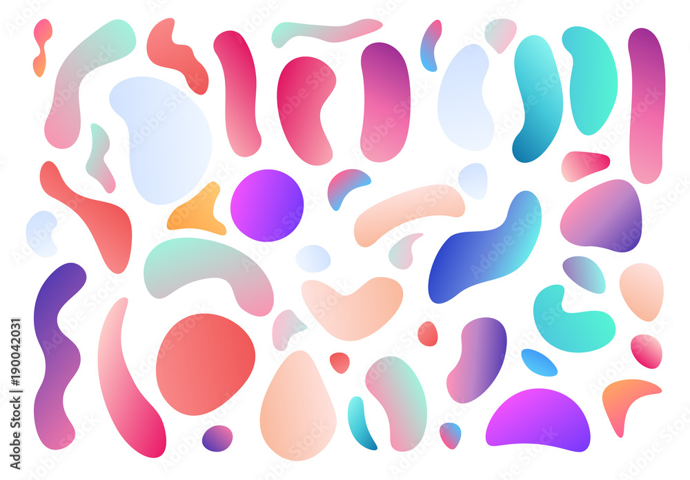 Poster set isolated elements of holographic chameleon design palette of shimmering colors. modern abstract 
