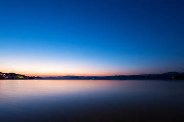 beautiful scene of lake at sunset