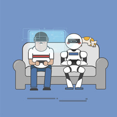 Robot and human sitting on a couch