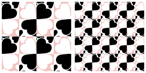 Seamless pattern  for Saint Patrick's Day in two layers of clover or shamrock intersected with grid or chess board.