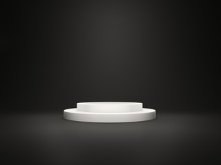White empty pedestal with lights isolated on black background