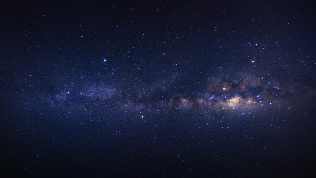 Panorama clearly milky way galaxy with stars and space dust in the universe