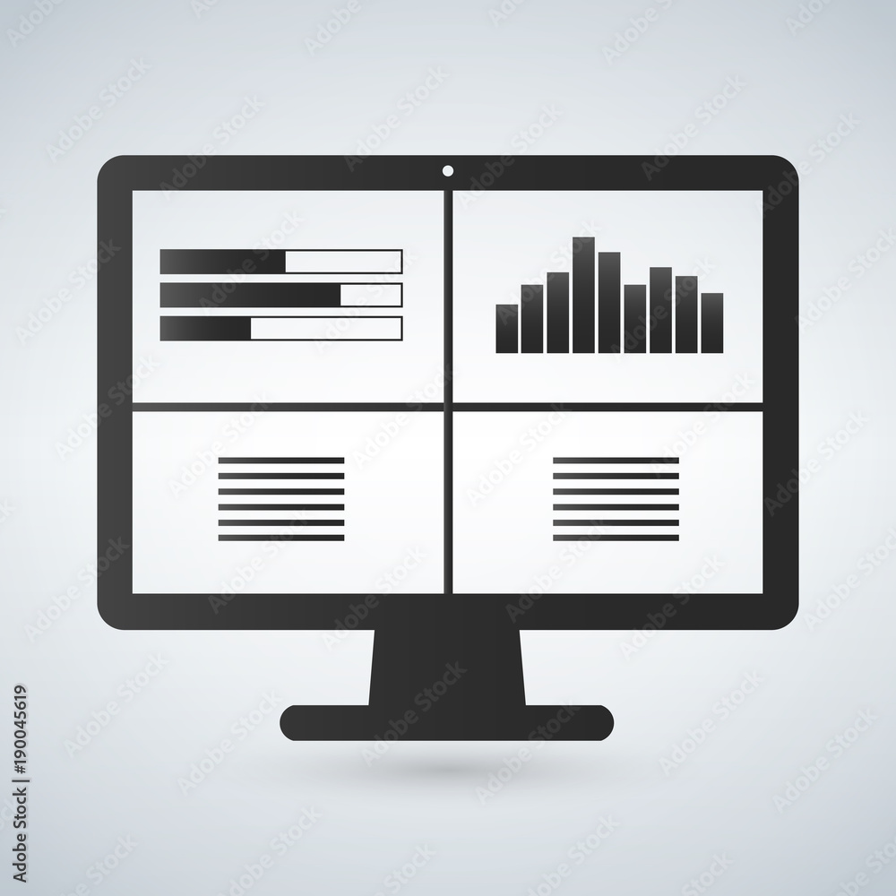 Aufkleber computer monitors with different graphs, vector illustration isolated on white background