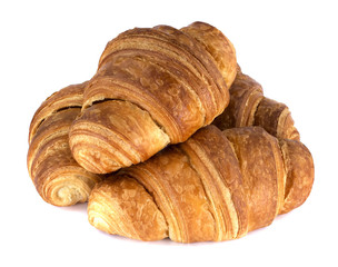 Delicious croissants on white background