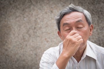 sick old senior man, flu, cold, runny nose