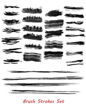 Grungy brush strokes set over white background. Elements for your work and design. Eps10