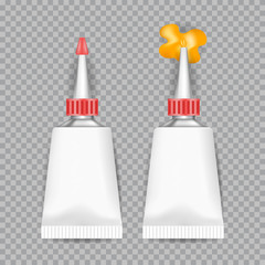 Realistic  White Tubes Glue isolated on transparent background. Vector illustration.