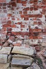 Texture with bricks in an old destroyed monastery